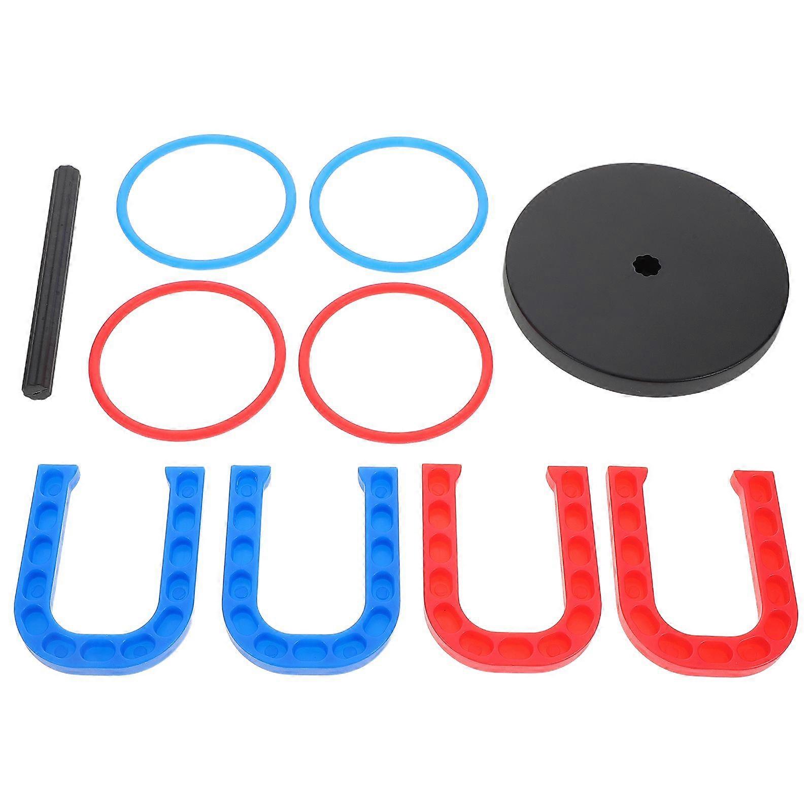 1 Set Horseshoe Game Set Includes Horseshoes And Circle Rings Plastic Ring Toss Game Kids Beach Party Play Toy For Camping Backyard Fun