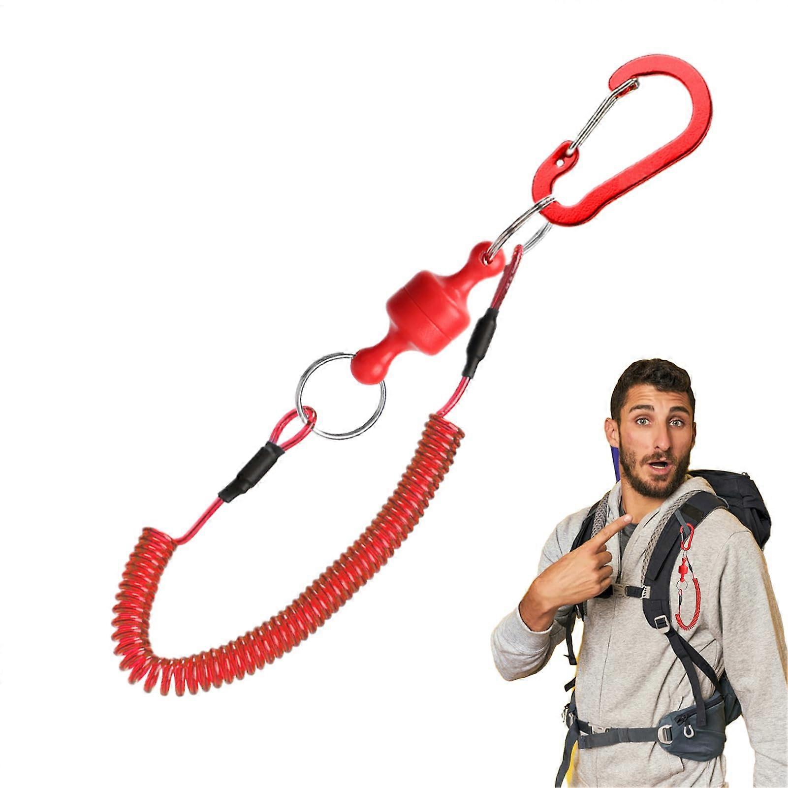 Fishing Net Magnet Retractable QuickRelease Carabiner Lanyard Net Holder, Red, For Ice Saltwater Landing Lake