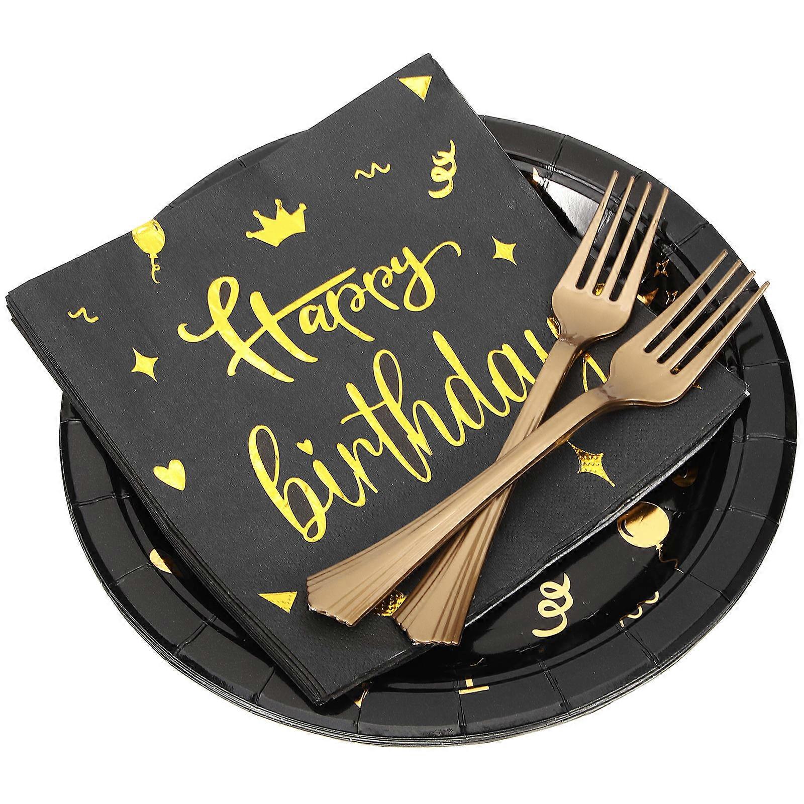 Birthday Plates Party Tableware for Decoration 1Set Multi Color Paper Plates Fork Napkins