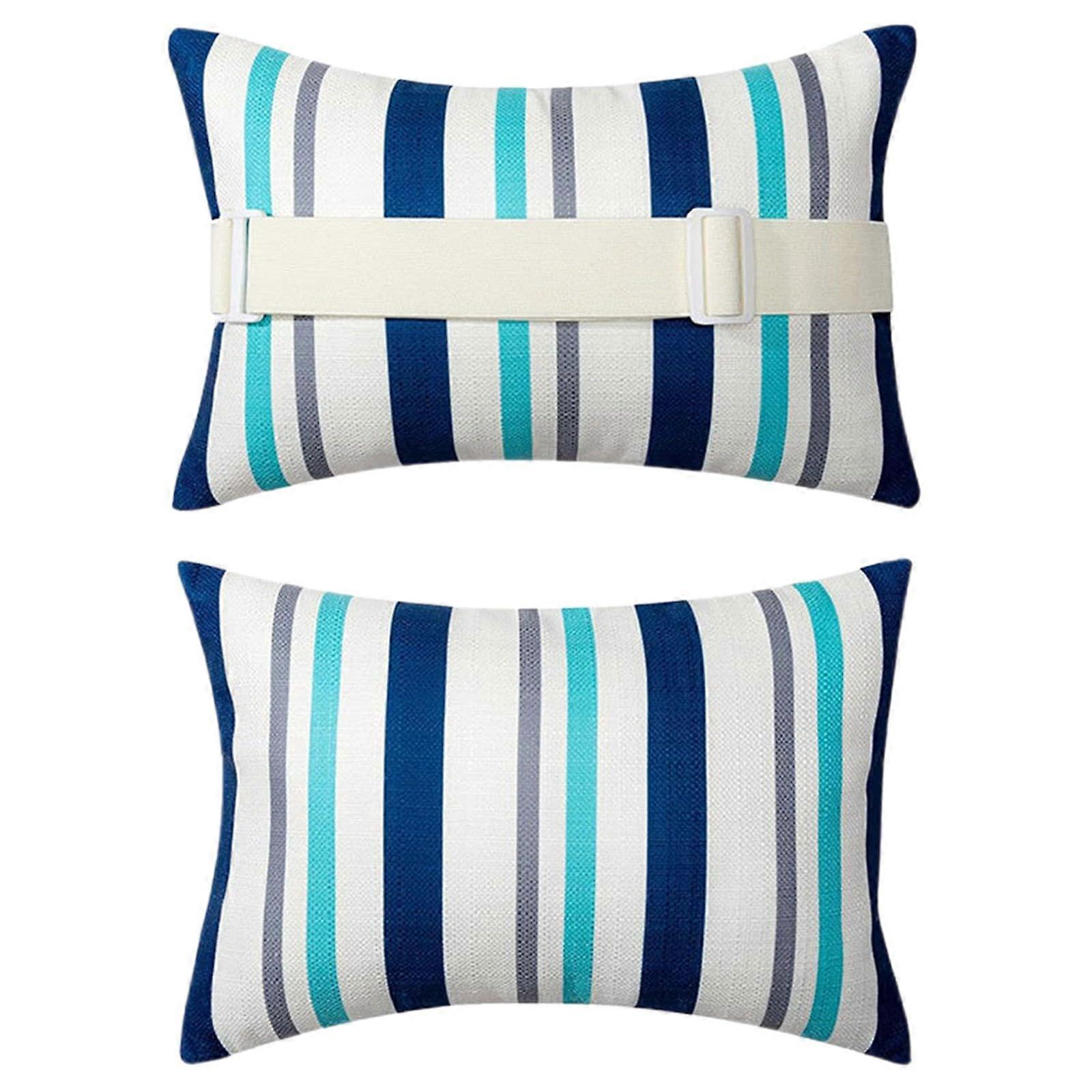 Head Resting Pillows Blue Outdoor Striped Pillow With Insert And Adjustable Elastic Strap For Neck Or Lumbar