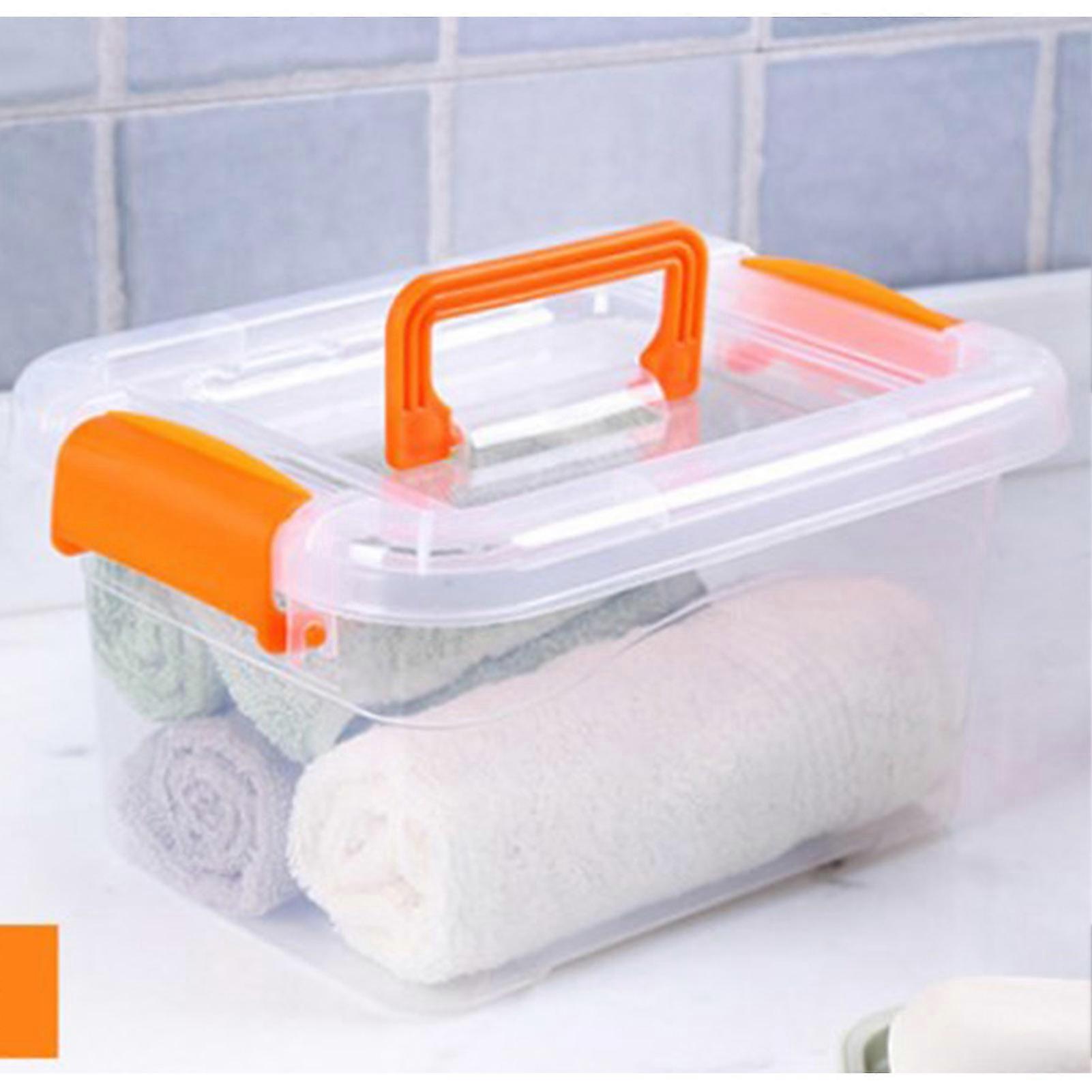Transparent Storage Box Multipurpose Large Capacity Stackable Dustproof Plastic Storage Container Bin with Lid for Toys Clothes Orange M