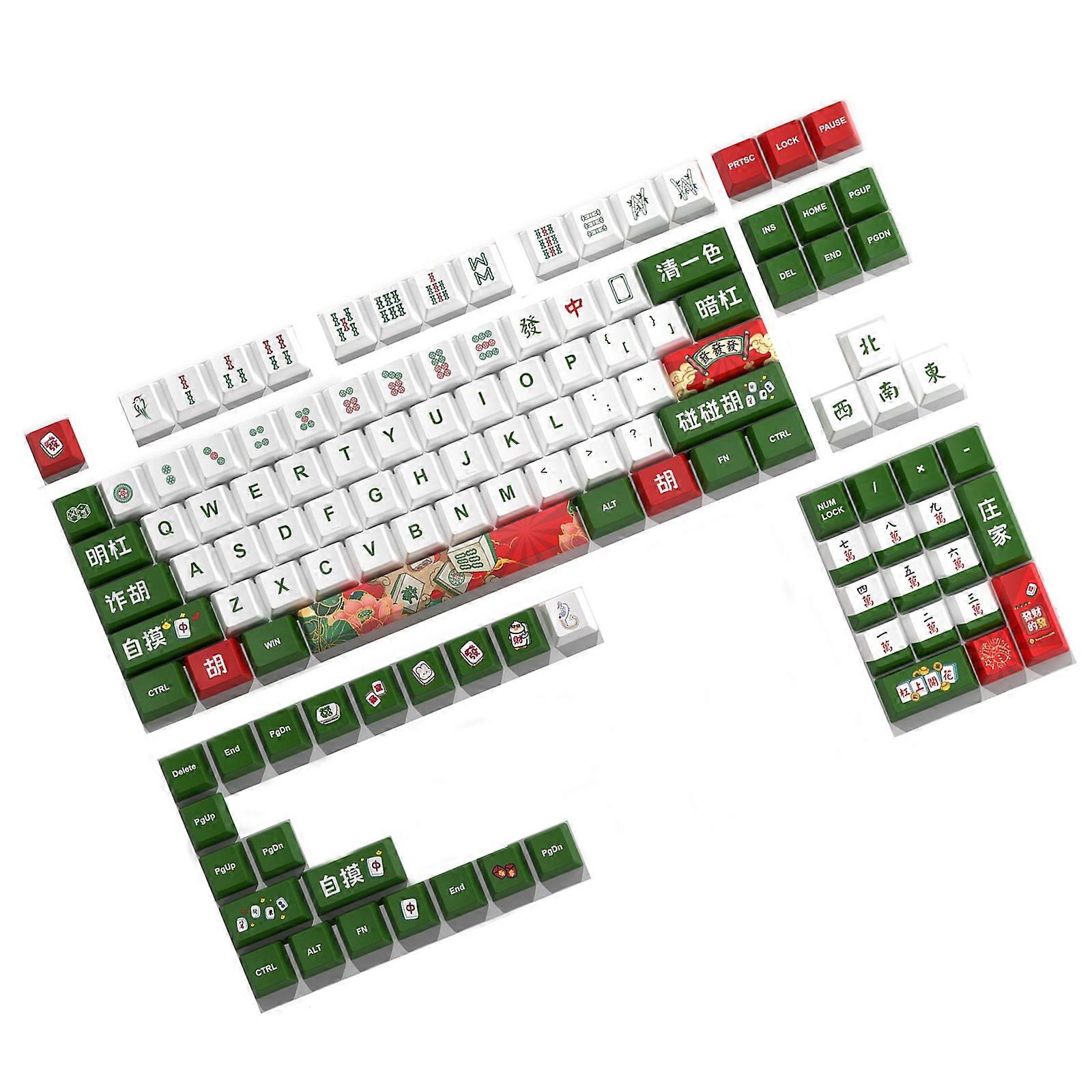 125 Key Original Profile Mahjong Theme Keycaps Set Dye Sublimation for Clear and Durability For Mechanical Keyboards Multicolor