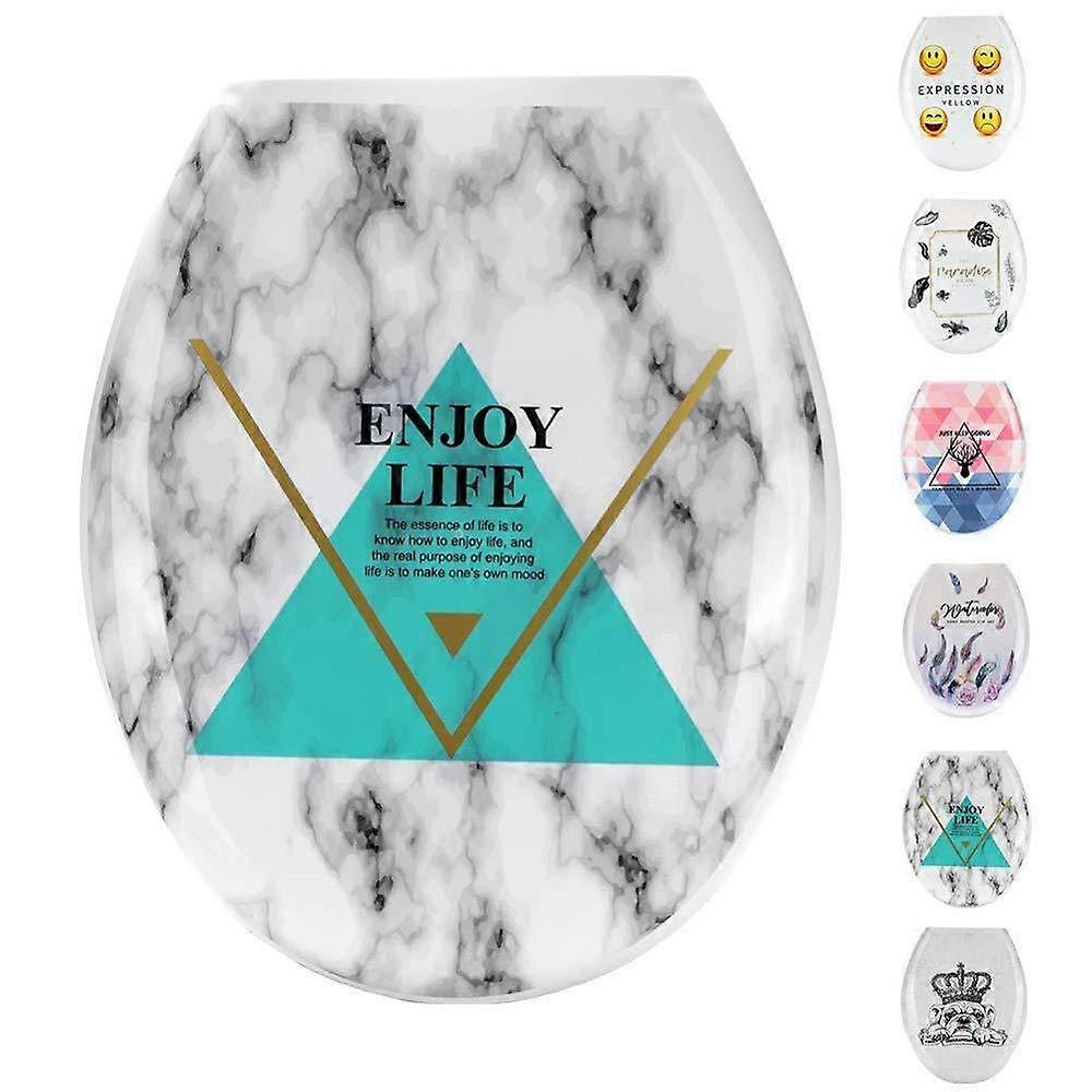 Toilet Seat Universal UType PP Panel Thickened Replacement Easy To Assemble With Printed Design Bathroom