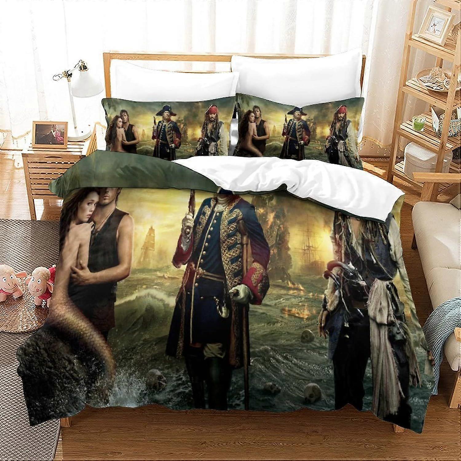 (färg305) Pirates of the Caribbean påslakanset, sängkläder, filmaffisch påslakan, enkelsäng, 140x200 cm