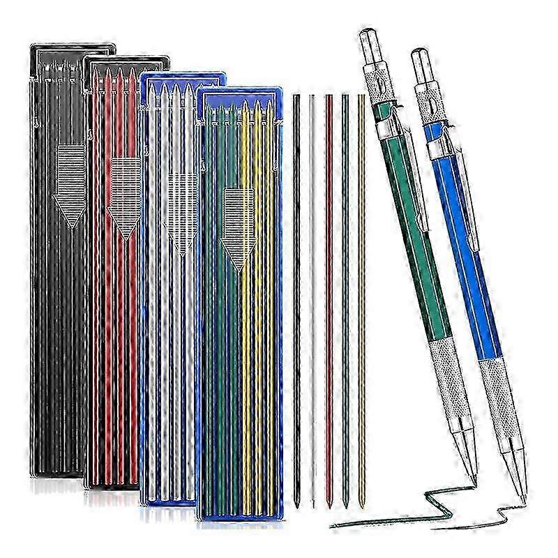 2 Welders Pencils with 48 Round Refills for Mechanical Pencils & Metal Welding Marker for Tubes & Pipes