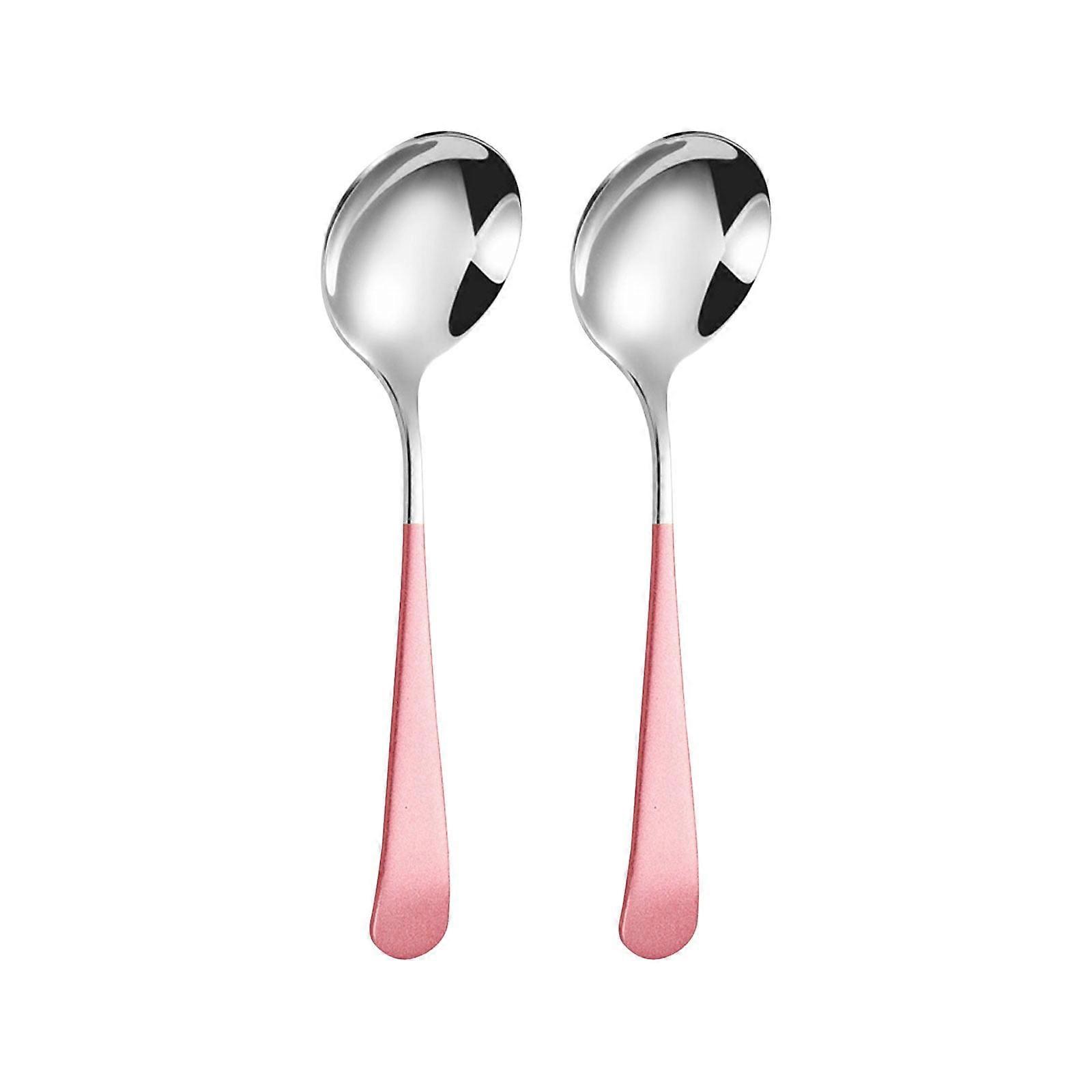 Round Spoon 304 Stainless Steel Fork Set, Cute Small Soup Spoon, Thick Round Bottom Chinese Style Eating Spoon 2Pc - Compatible with Begine Tableware