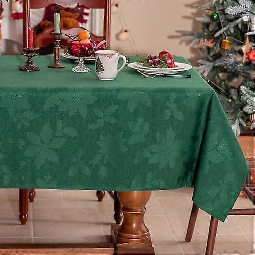 Joyfol Day Green Christmas Tablecloth, Jacquard Fabric Winter Poinsettia Rectangle Table Cloth, Countryside Florals Waterproof Kitchen Dining Xmas Par