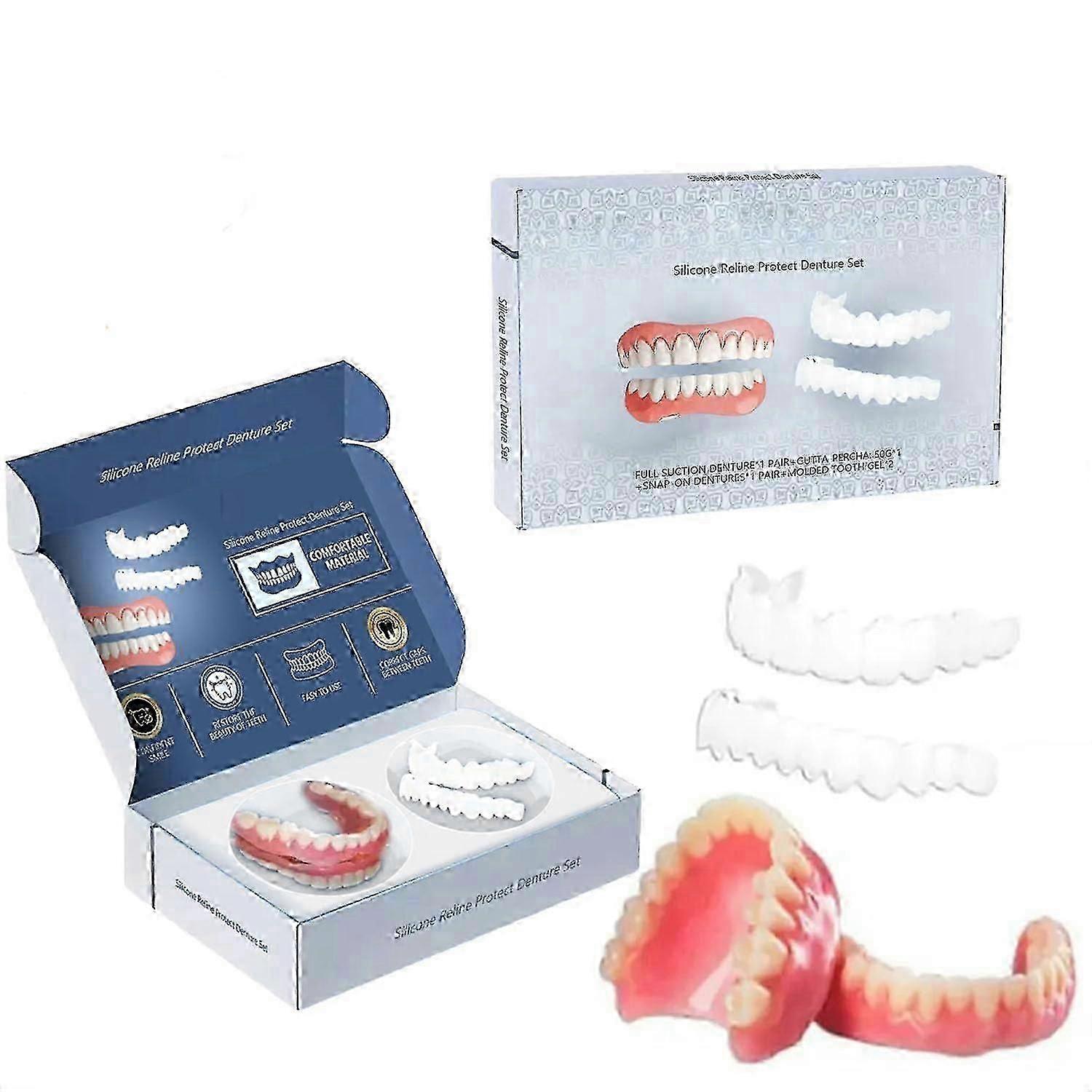 Silicone Reline Dentures Set, Silicone Dentures, False Teeth Set (1 Set)