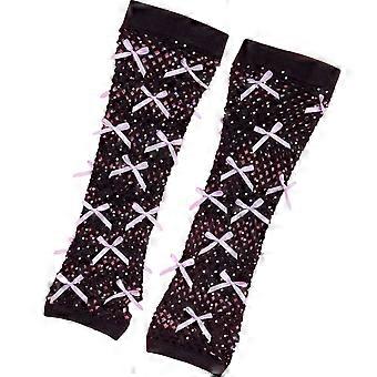 Gants sans doigts en résille à haute élasticité avec strass scintillants et nœud papillon pour diverses occasions et tenue violet