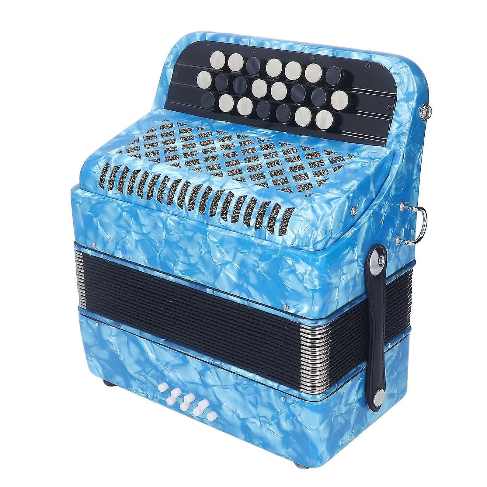 22 Key 8 Bass Accordion Professional Anti Slip Sensitive Button Accordion Musical Instrument with Strap Sky Blue