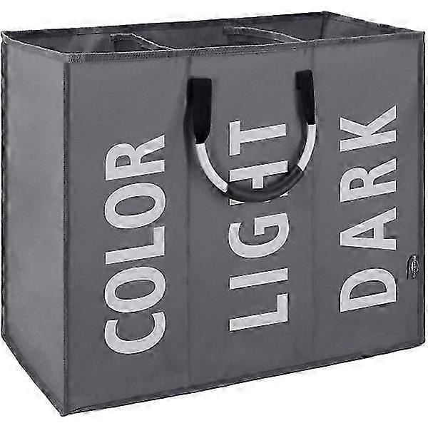 Large Foldable Laundry Hamper for 3-Compartment Bedroom Laundry Hamper, Fabric (Dark Gray)