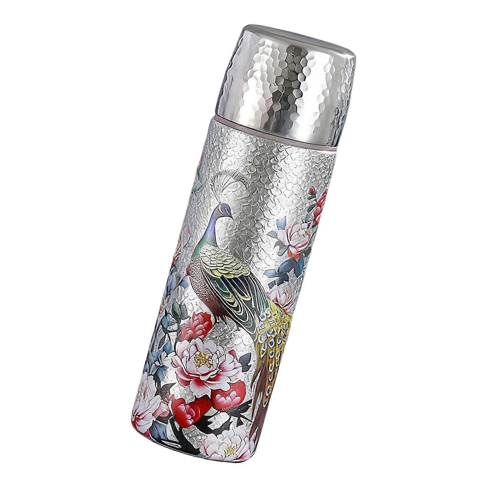 Efficient Thermal Retention Golden Peacocks Pattern Nonrust Steel Tumblers Leak Resistant Portable Commutes  Silver
