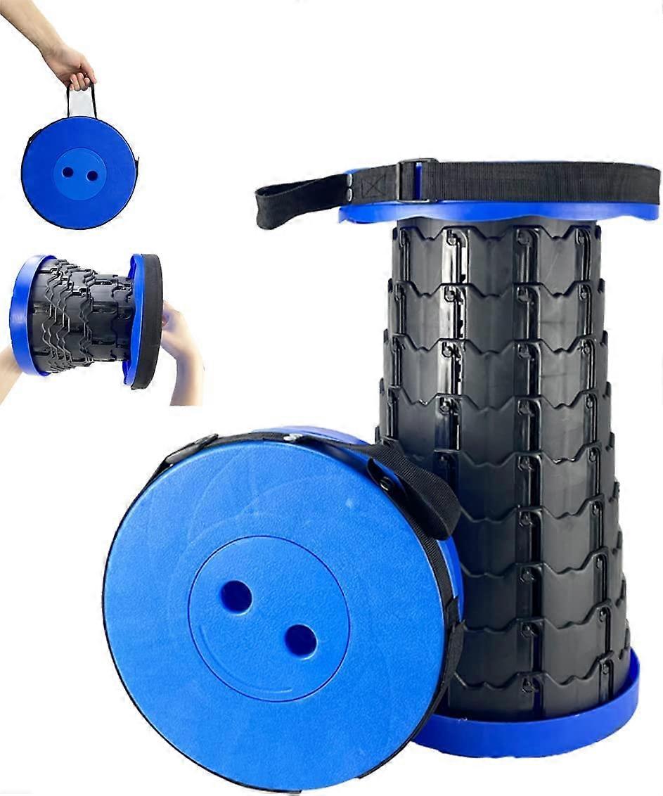 Retractable Folding Camping Stool Lightweight Portable Plastic Chair for Indoor Outdoor Use (BlackBlue)