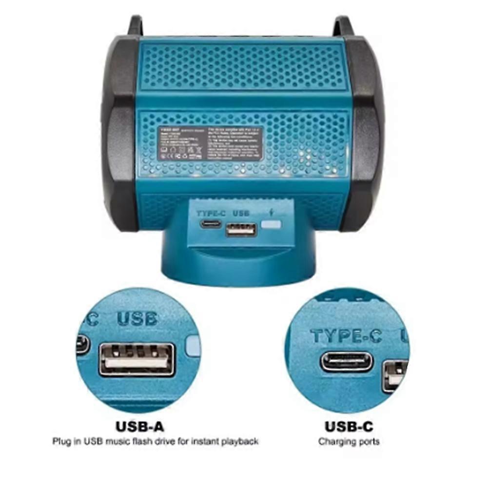 Portable Cordless Bluetooth Speaker with USB Type-C Port Loudspeaker Home and Party for Makita 18V Battery(No Battery)
