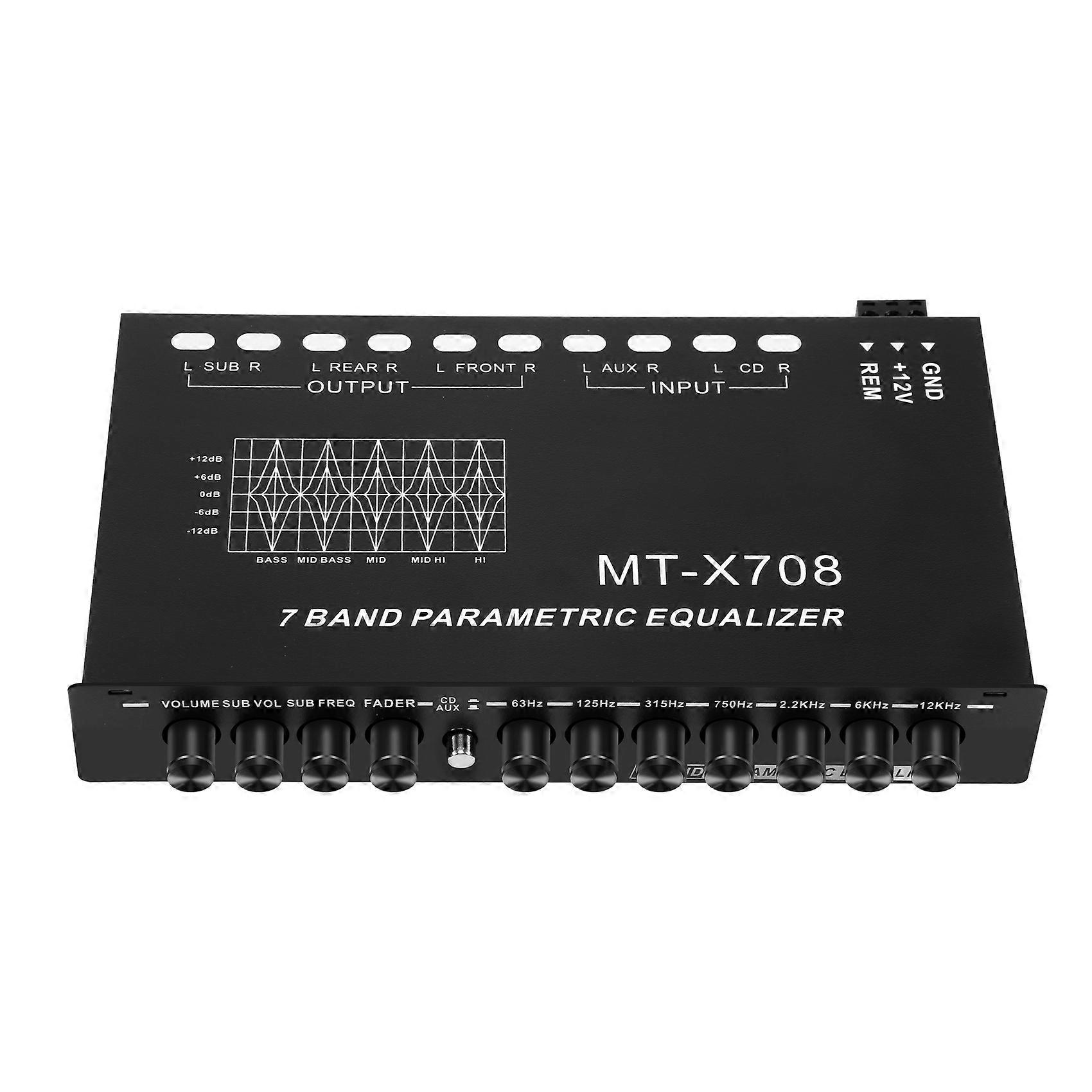 7-Band Car Audio Equalizer, Adjustable 7 Bands EQ Car Amplifier Graphic Equalizer with CD/AUX Input Select Switch,Black