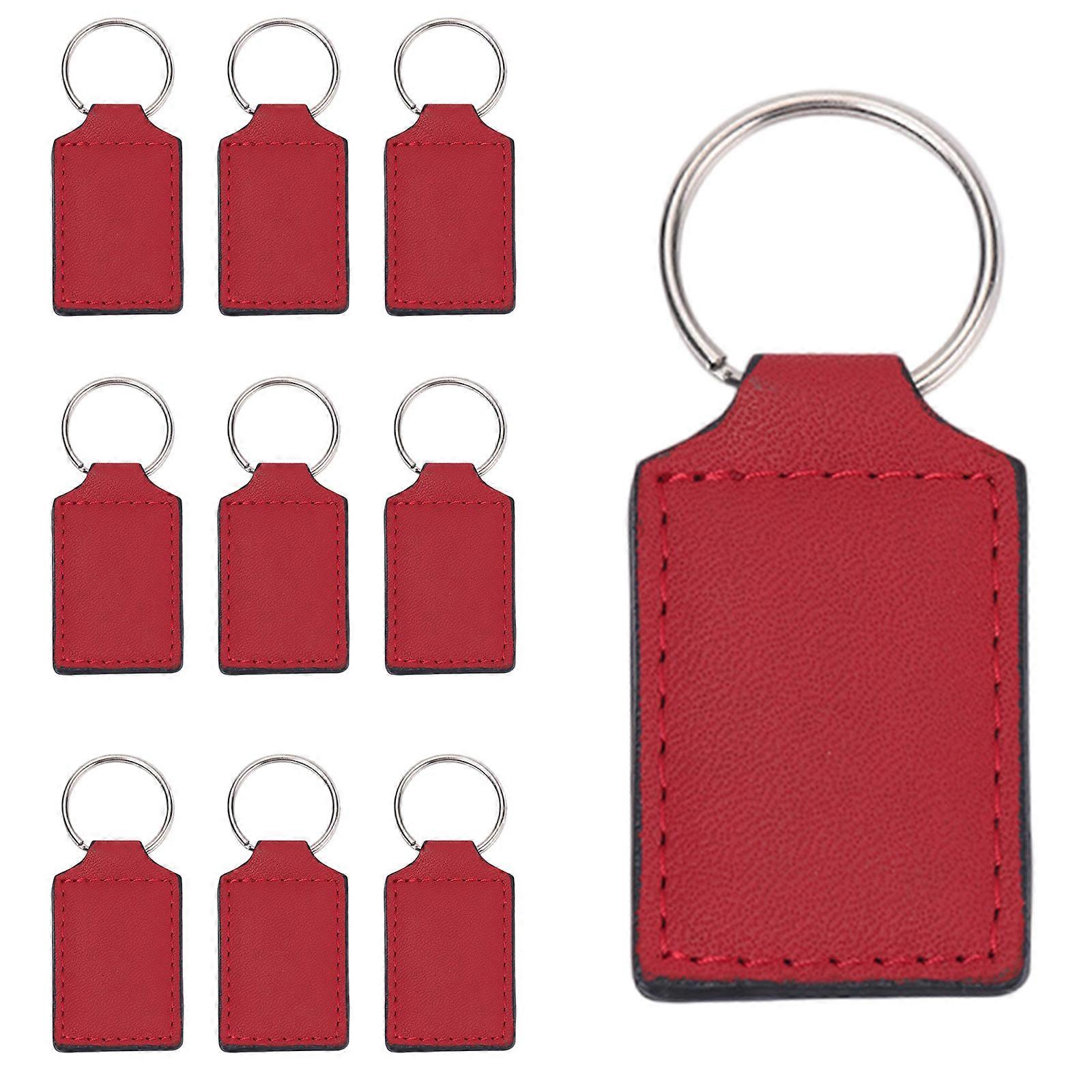 10 Pieces Sublimation Blanks PU Leather Keychains Rectangular Double-Sided Heat Transfer Key Chain Keychain Accessories  Red