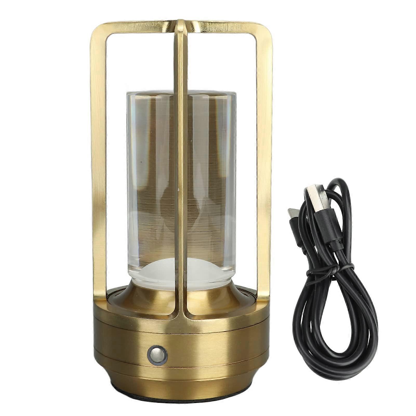 Crystal Table Lamp with Touch Control Dimming, USBC Rechargeable, 3 Colors, Gold Bedside Use