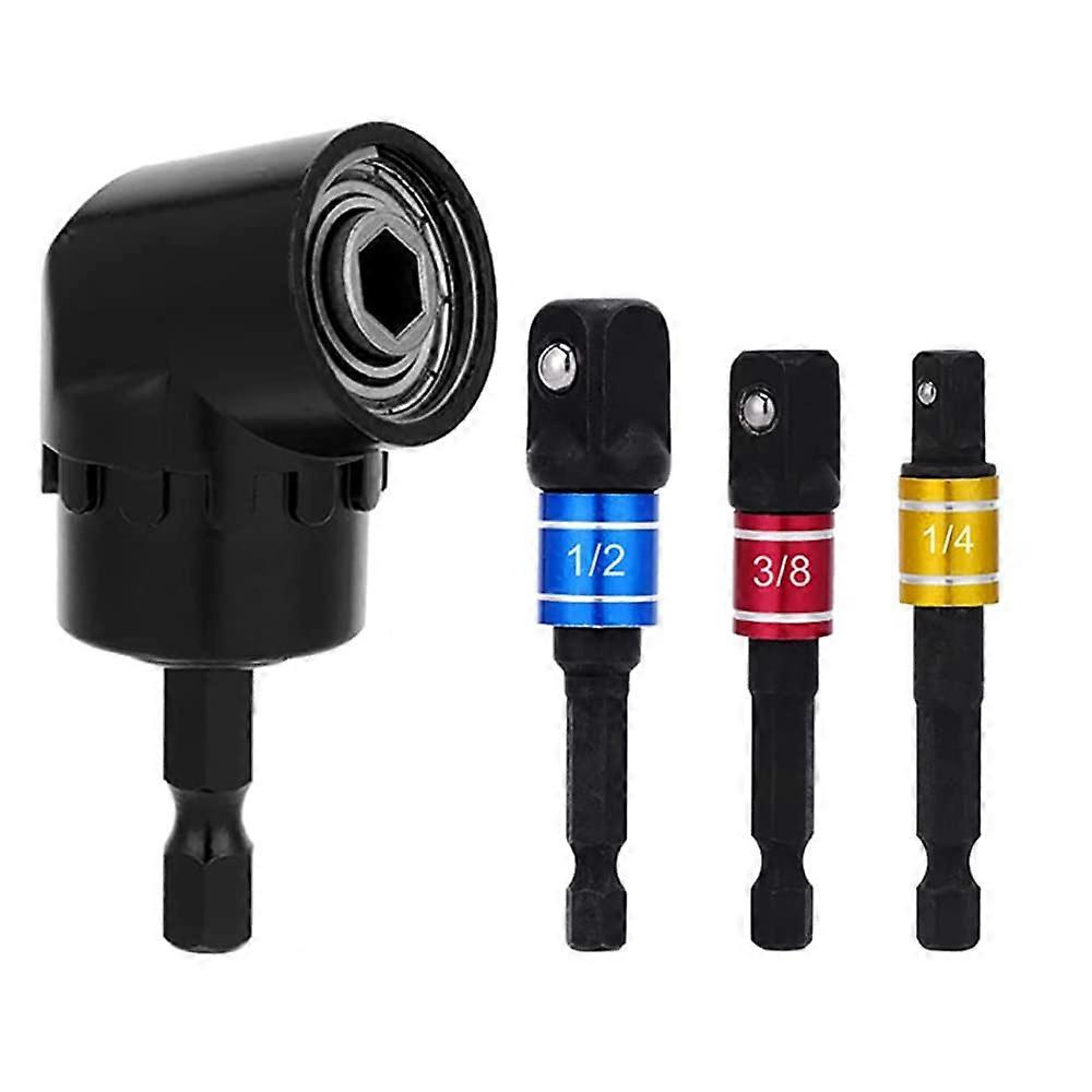 Drill Bit Extension Set with 105° Right Angle Drill Attachment and Hex Shank Socket Adapters 1/4 3/8 1/2 Inch