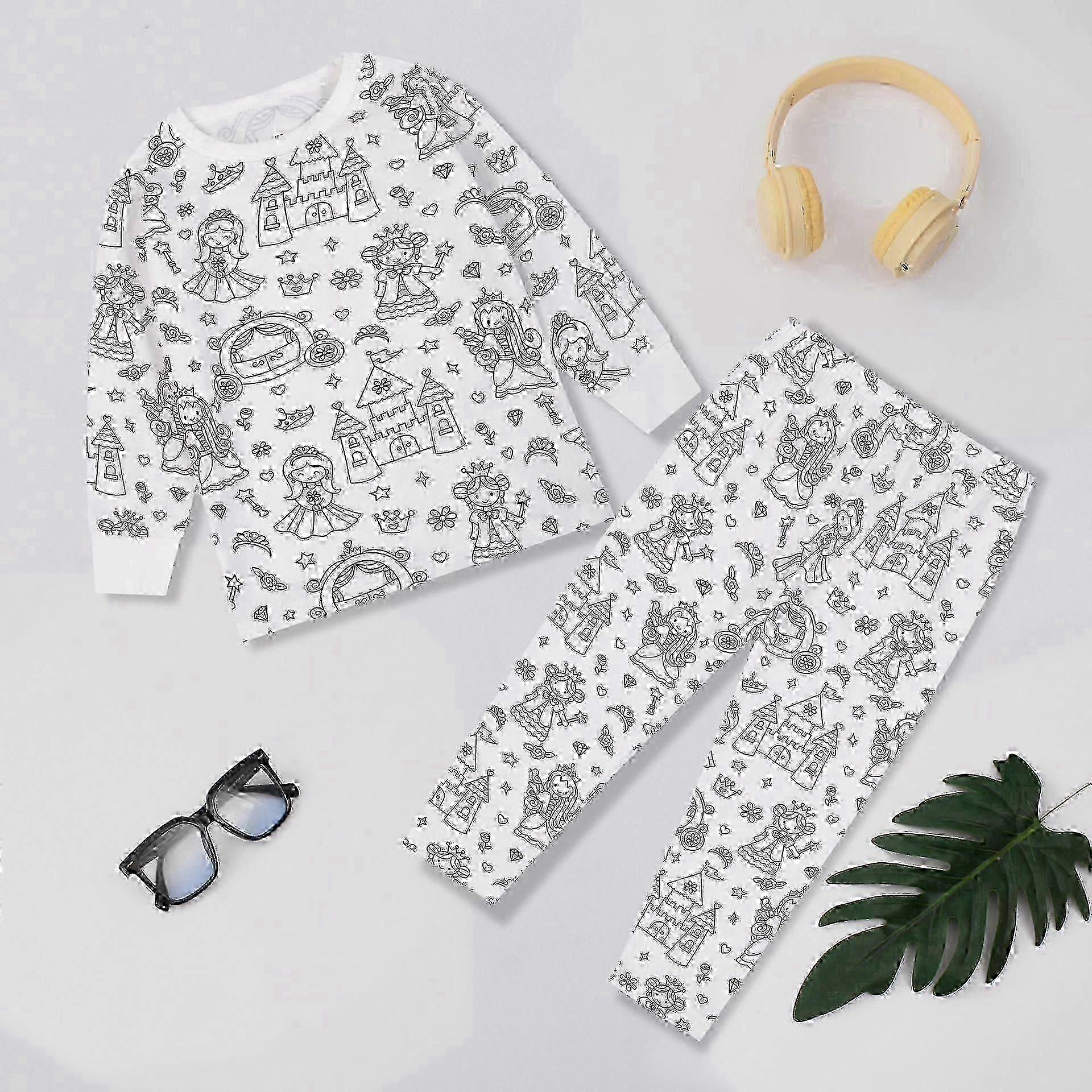 Conjunto de Pijamas de Grafite DIY para Crianças Criativas, Conjunto de Pijamas de Colorir Seus Próprios Pijamas para Meninos e Meninas-Bom