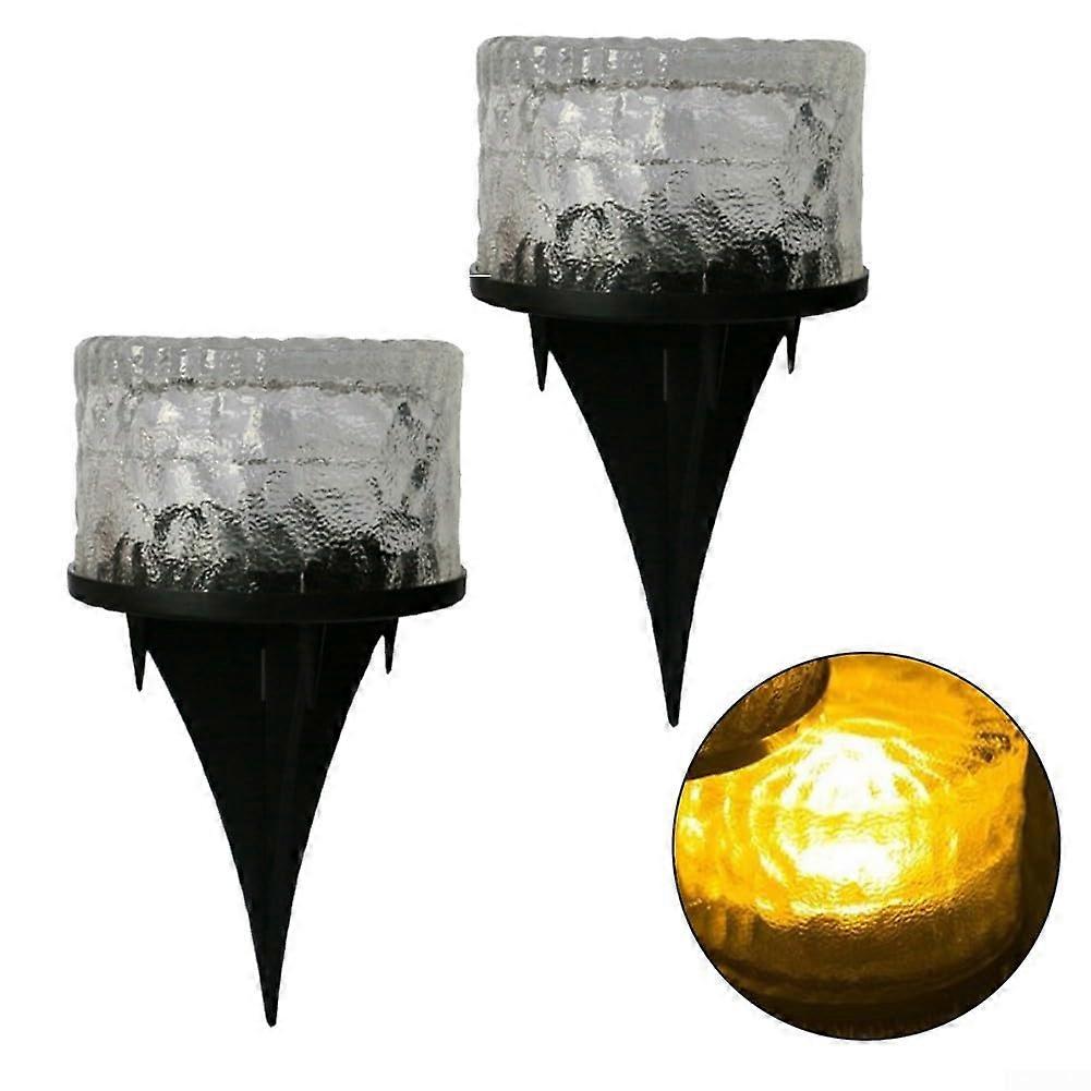 Glass Solar Powered Ground Lights For Lawn Walkway Deck IP65 Weatherproof Auto Charging Light Sensor Yellow Light