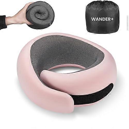Memory Foam Travel Neck Pillow with Ergonomic Support for Airplane and Long Haul Flights, Pink