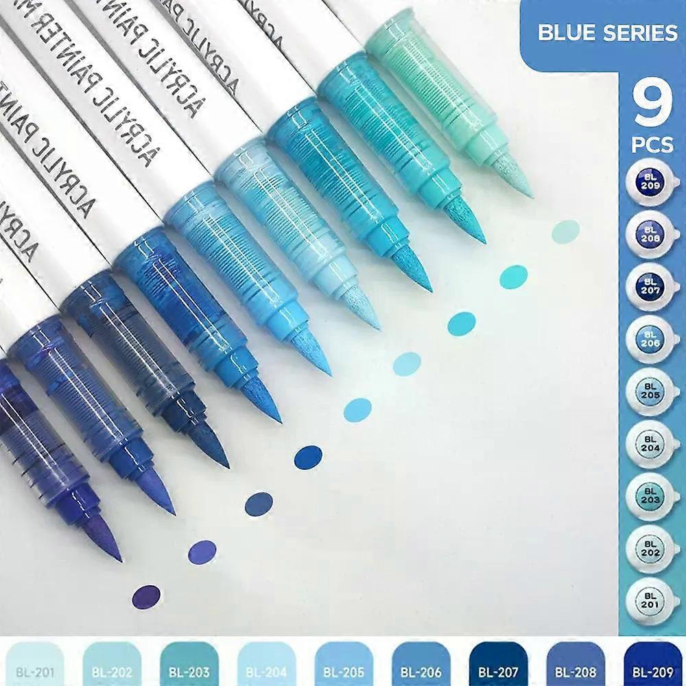Acrylic Brush Markers Set, Assorted Pro Color Series Automatic Ink Control System Art Markers Set, 9 Count/Set