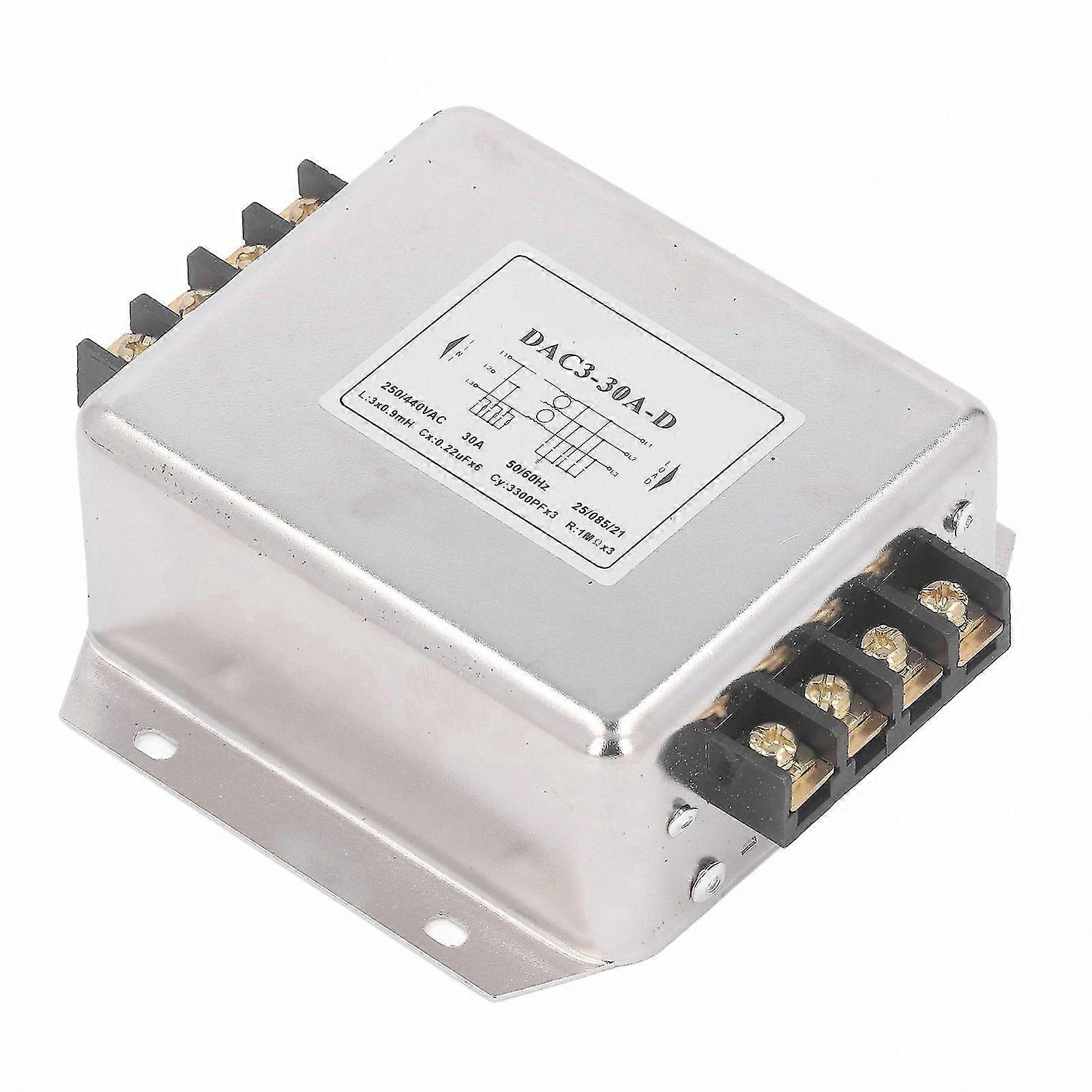3-Phase 3-Wire EMI Noise Suppression Filter for AC Power Applications, 250V-440V, 50/60Hz Terminal Block Solution