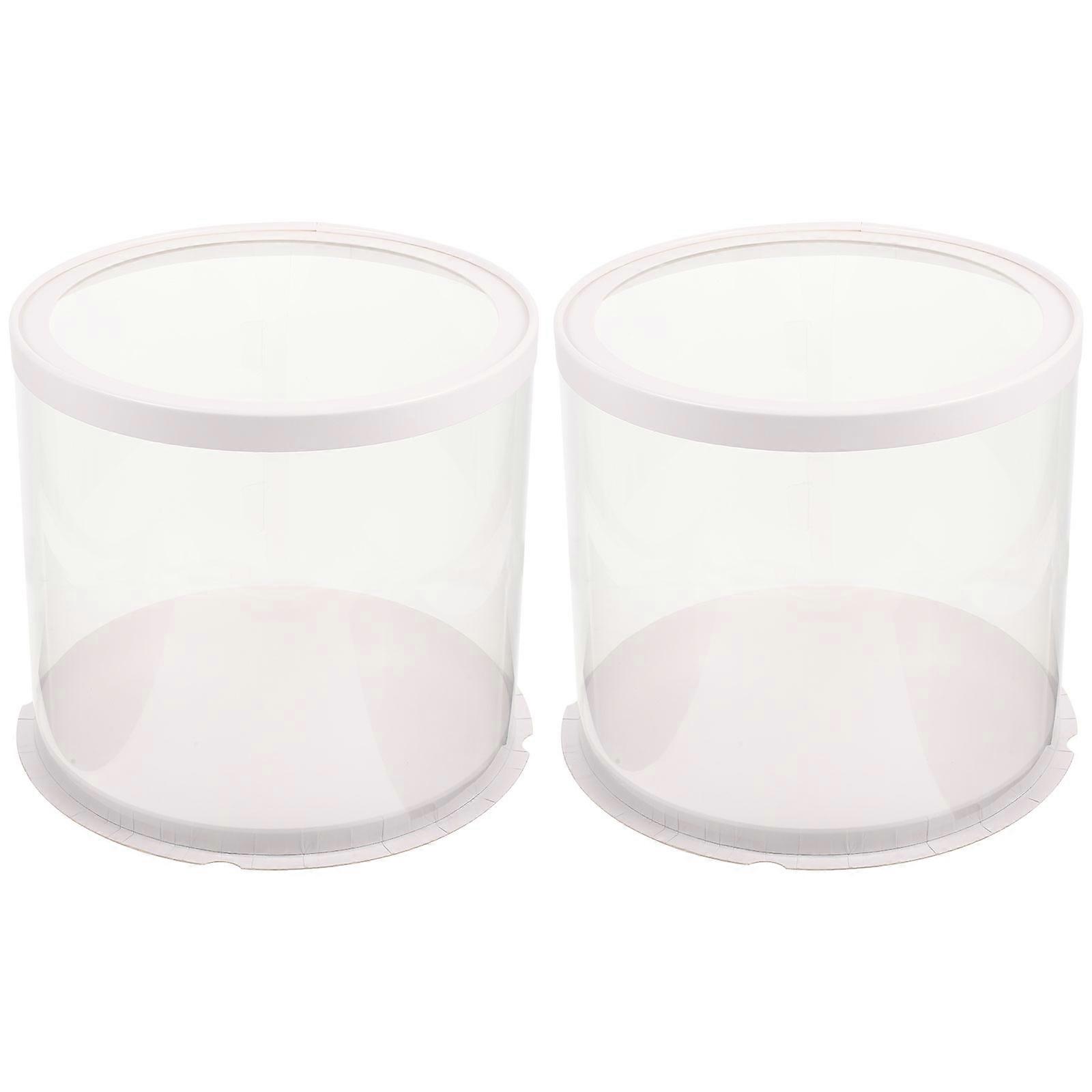 Portable Cake Box for Outdoor Use White Paper and PET Material with Handle 2 Pieces