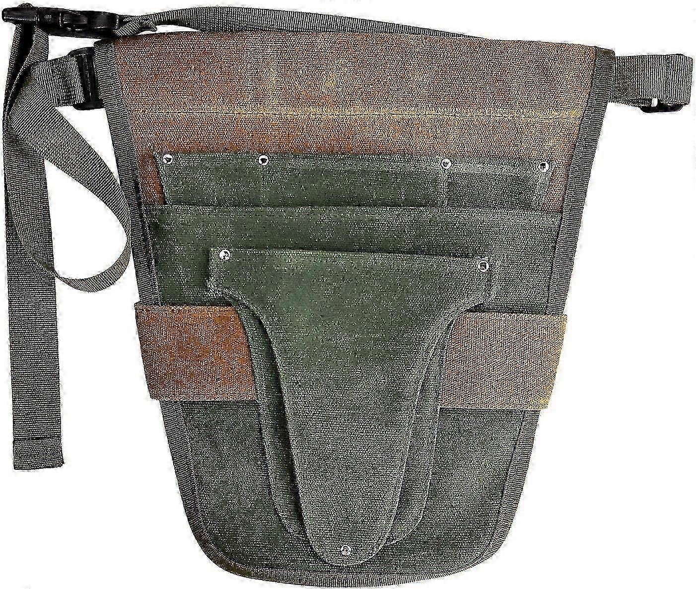 Gardening Tool Belt, Durable Adjustable with Multiple Pockets for Outdoor Tools, Green & Brown