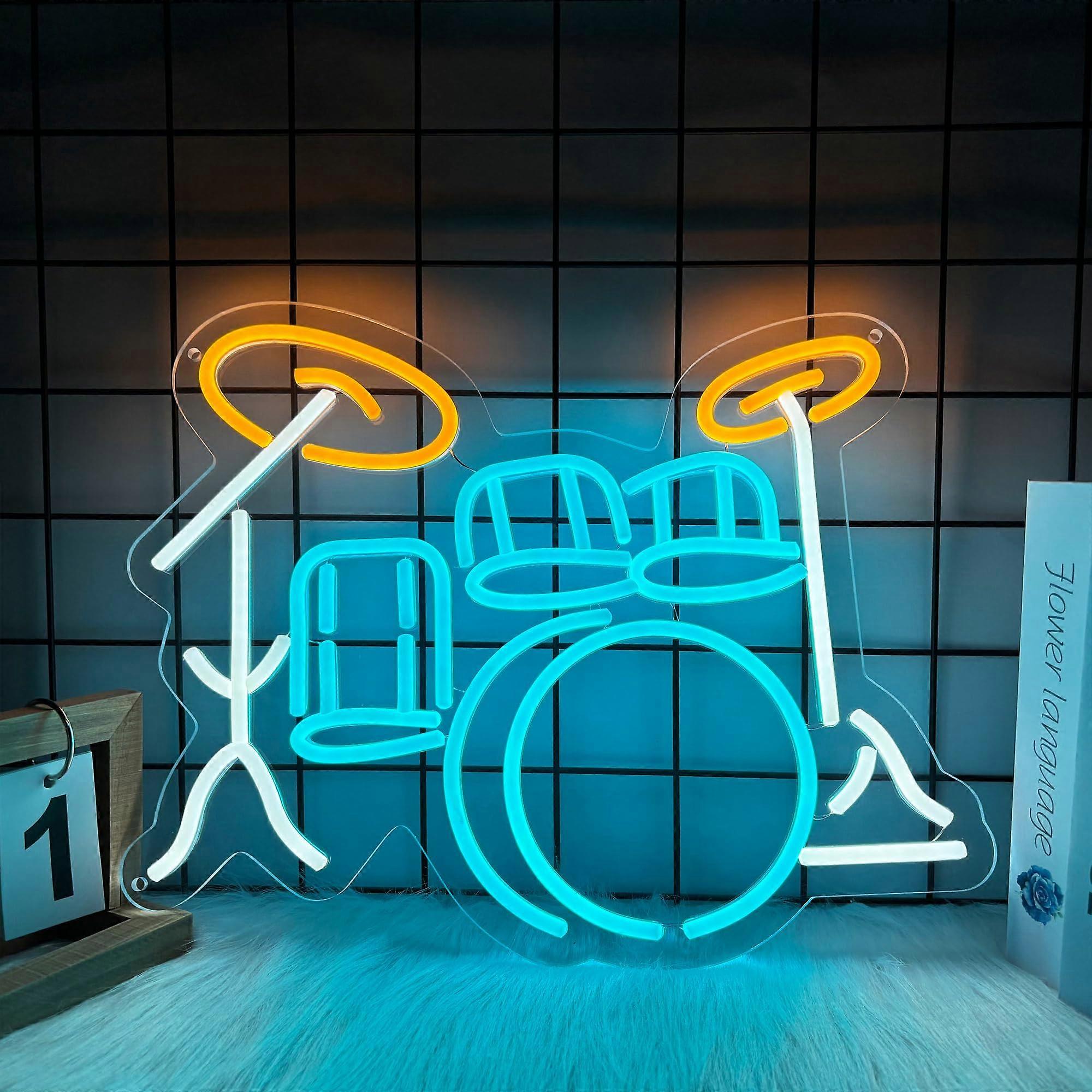 Drum Set Neon Sign LED Wall Light USB Powered for Bedroom Décor with Adjustable Glow