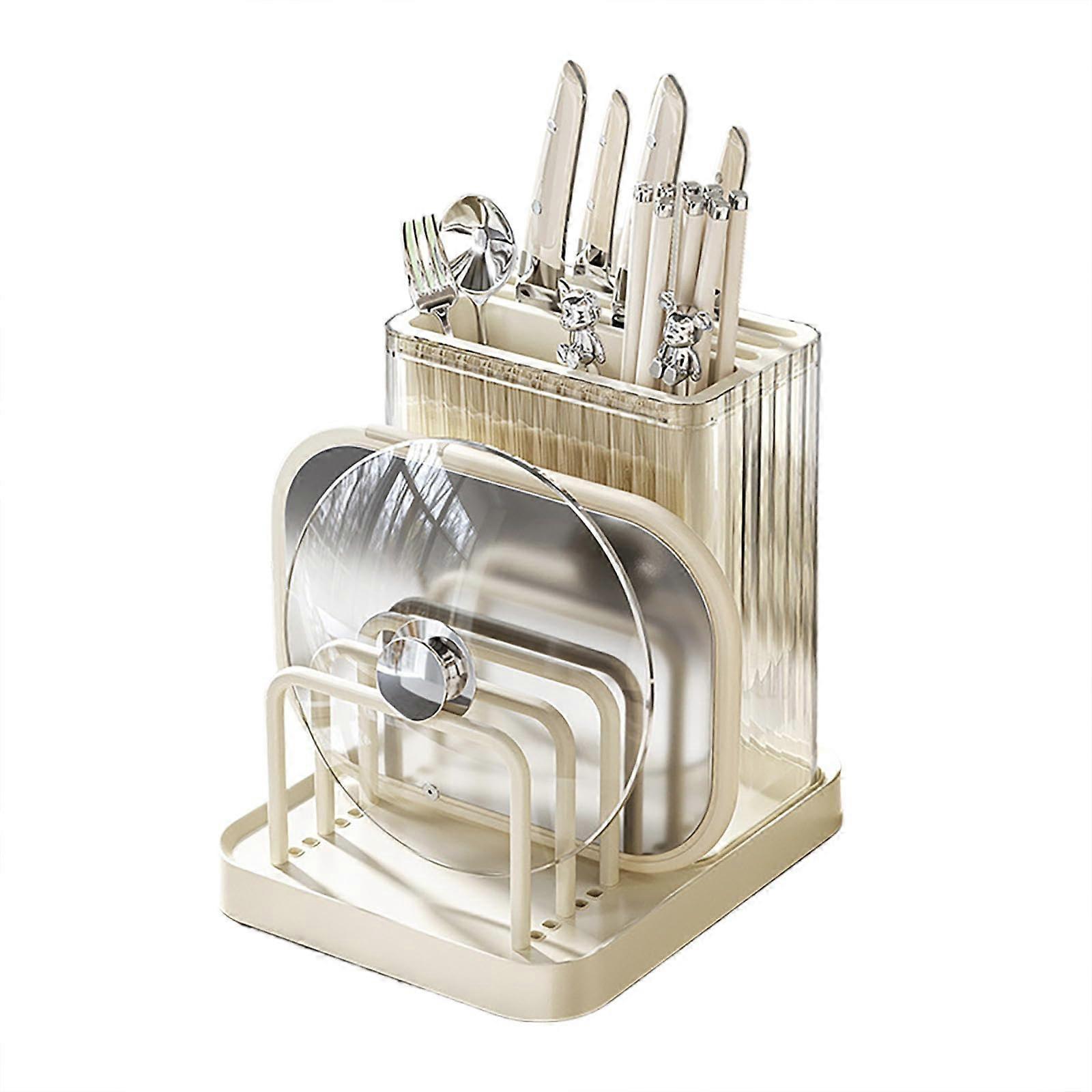 Kitchen Knife Holder with Drainage, Multifunctional Countertop Knife Block Organizer Rack White