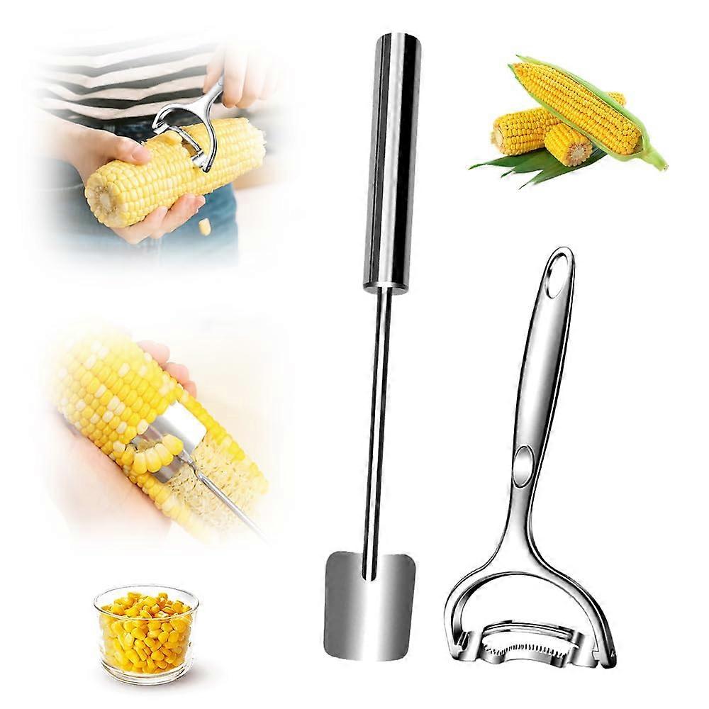 2 Pcs Corn Stripper and Peeler Set with Ergonomic Comfort Grip, Sharp Blades for Easy Kernel Removal