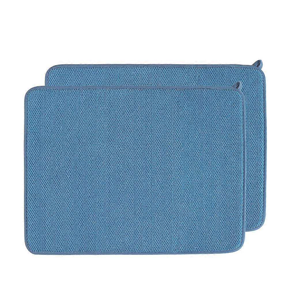 2 Pack Microfiber Dish Drying Mats 20 x 15 Inch Absorbent NonSlip Kitchen Counter Blue