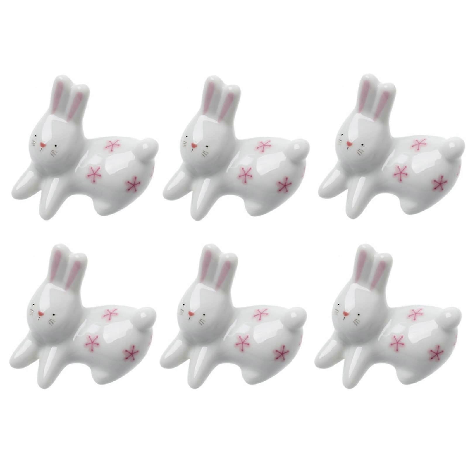 Ceramic Chopstick Holder Set with Adorable Rabbit Design, Cute Bunny Rest for Dining Table, 6pcs