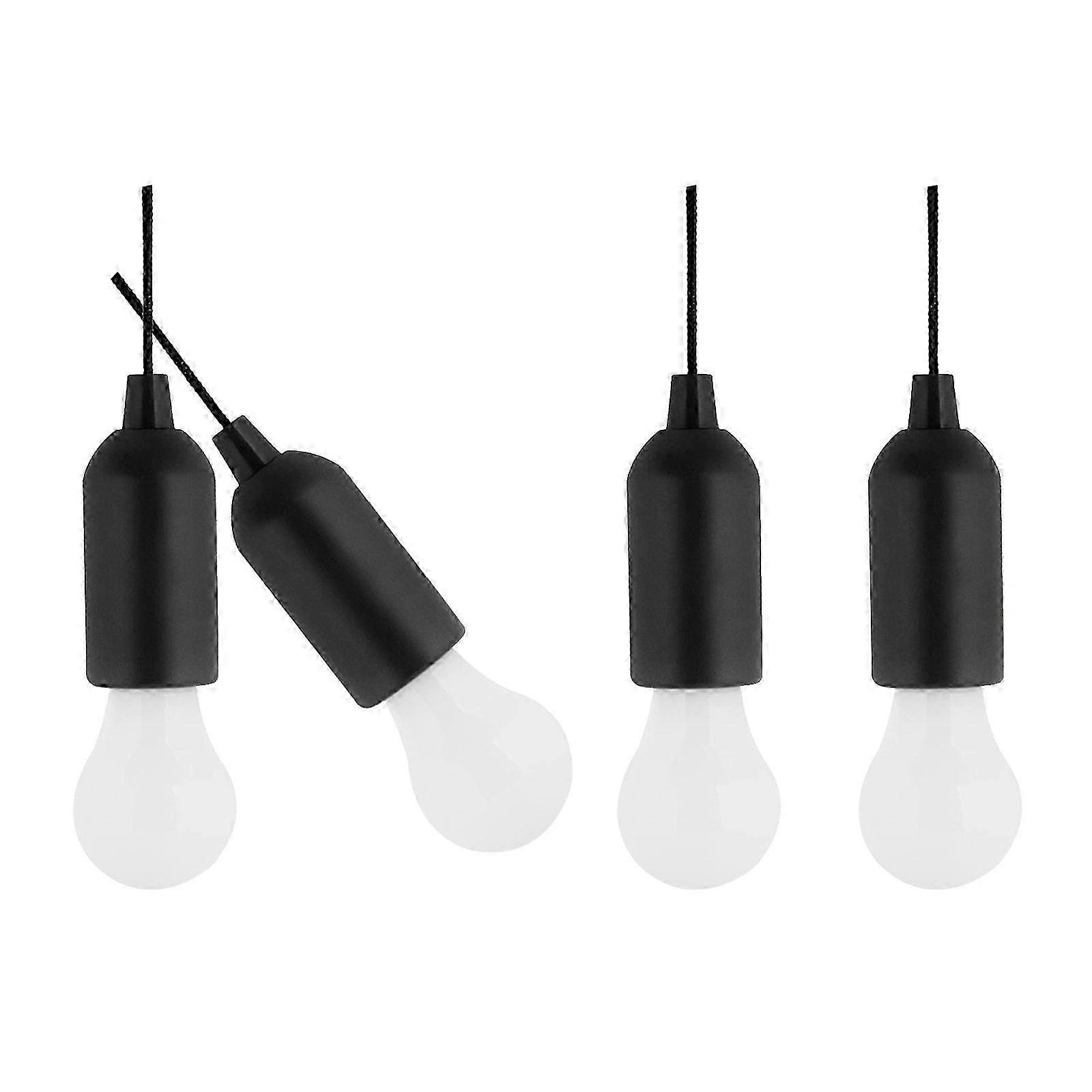LED Pull Cord Light Portable Bulb for Lighting with 4Pcs Black