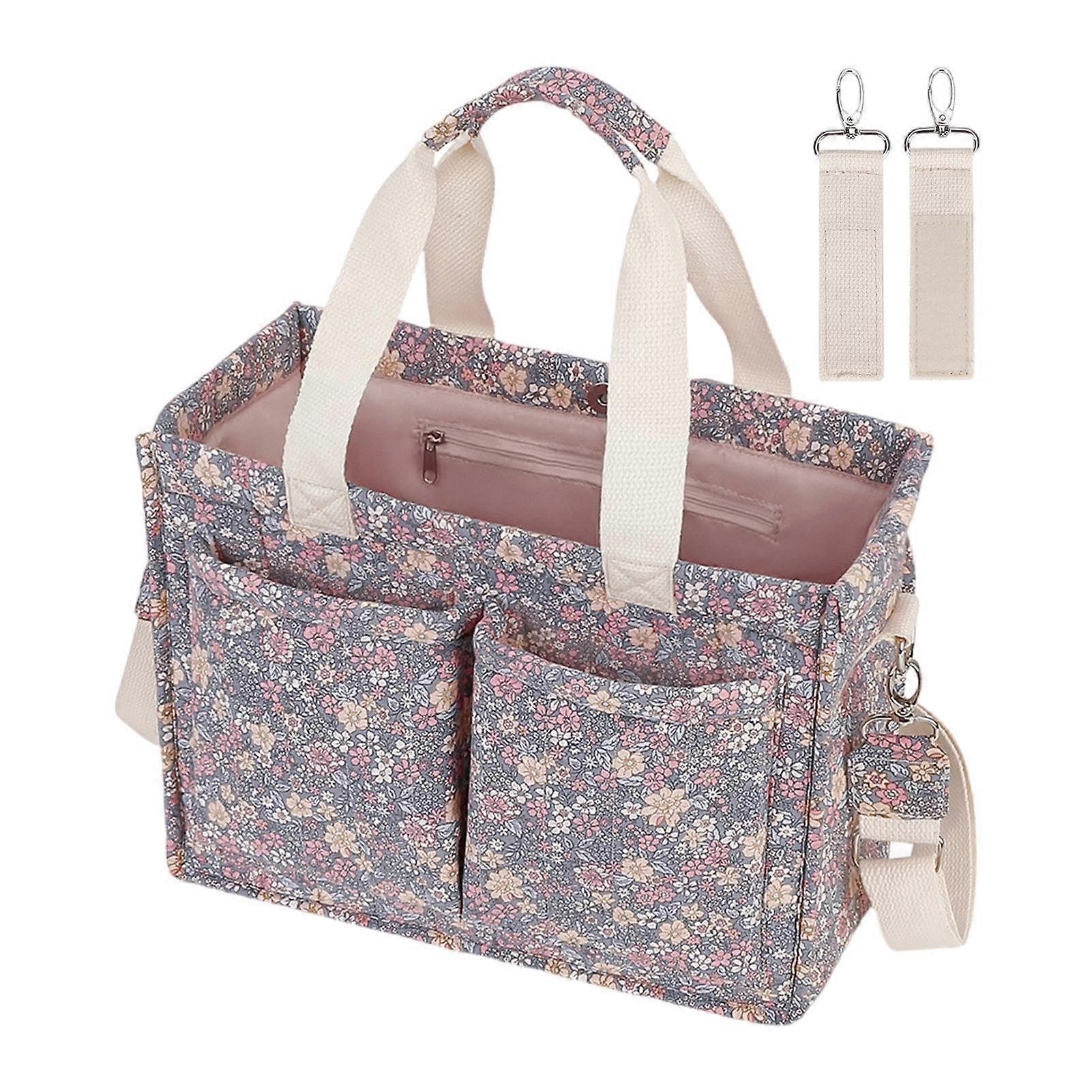 Diaper Caddy Organizer with Spacious MultiCompartment Storage and Elegant Floral Pattern Purple