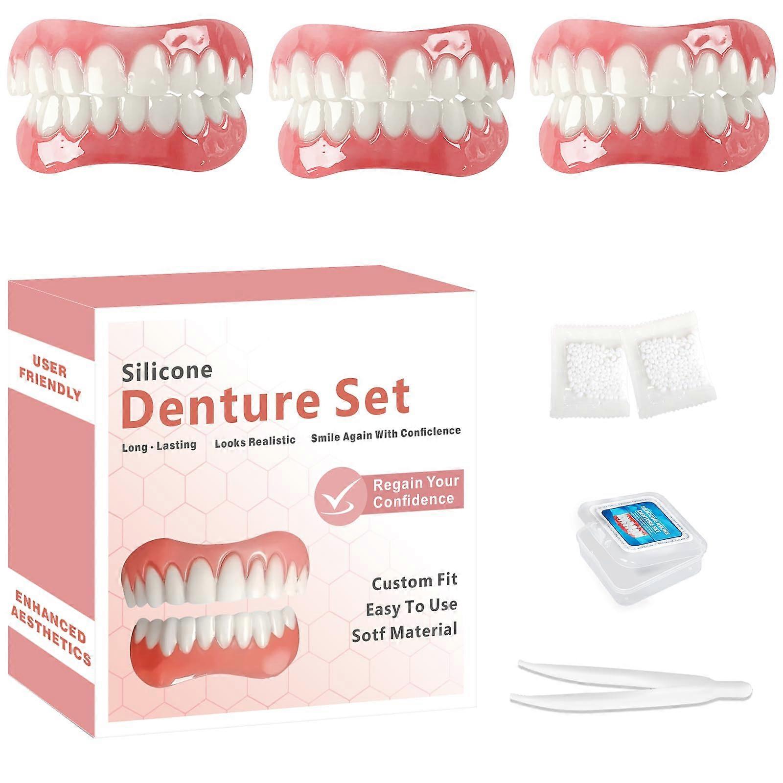 Moldable False Teeth with Natural Color Match, Temporary Veneers Kit for Instant Smile , 3PCS