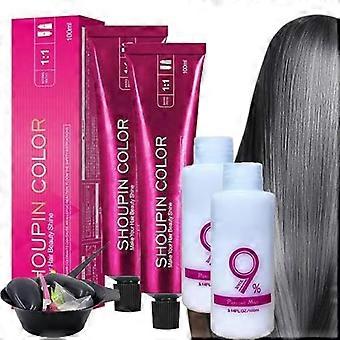 Kit de tinte para el cabello gris plateado, 2 unidades, color semipermanente sin decoloración y de larga duración para cabello oscuro.