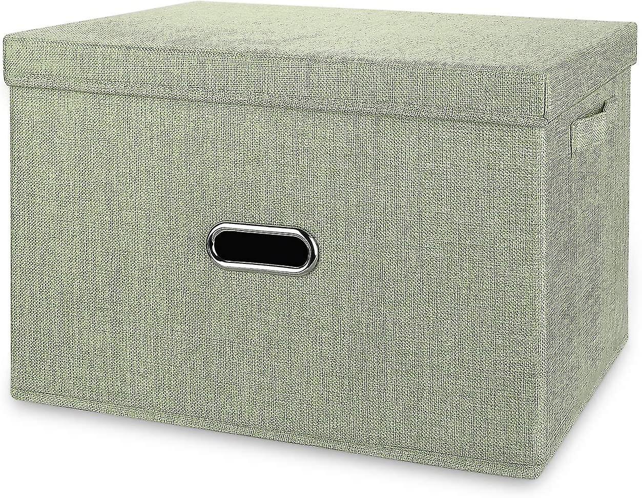 Linen Fabric Collapsible Storage Bins With Removable Lids And Handles, Washable Storage Box Containers Baskets Cube With Cover(green, Medium)