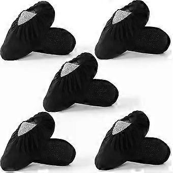 Reusable Black Flannel Shoe Covers, 5 Pairs, Elastic Band, Drip-Proof