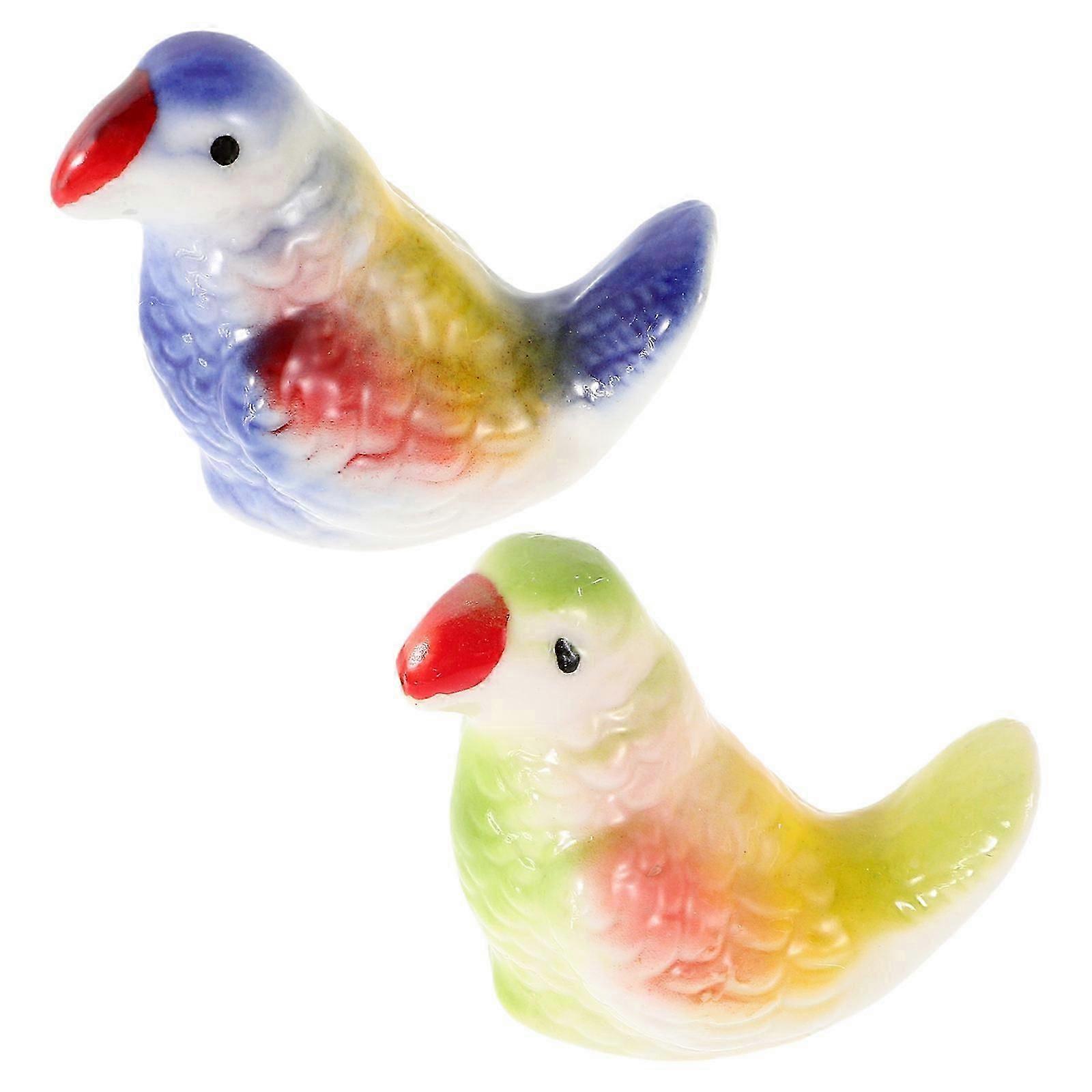 Mini Ceramic Parrot Figurines for Home Decor 2Pcs