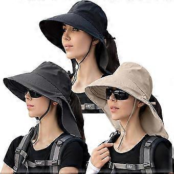 3 Pack Womens Ponytail Sun Hat with Neck Flap Wide Brim UV Protection Bucket Hat Summer Beach Fishing Hiking Garden UPF 50+