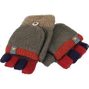 Knitted Convertible Half Finger Gloves and Mittens for Kids, Push Button Design for Texting, 5-10 Years (1 Pair)