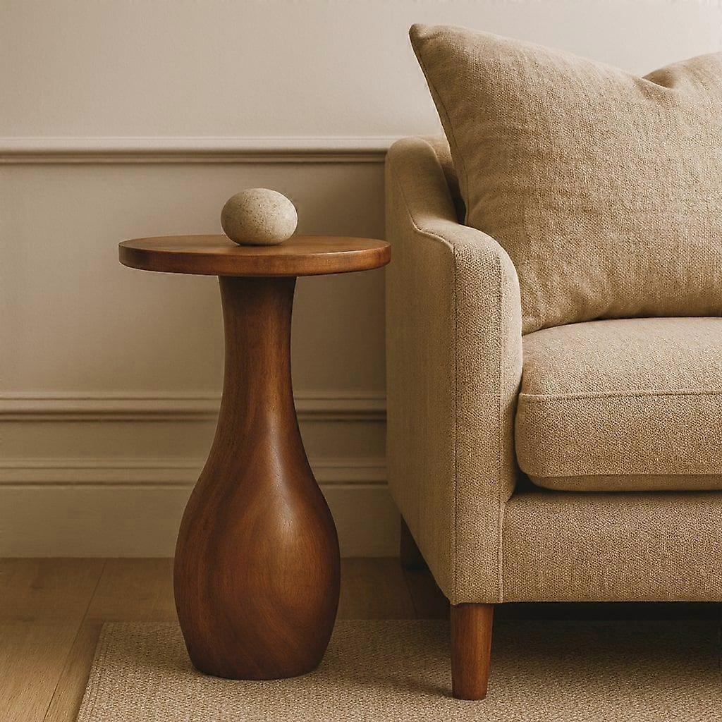 Solid Wood Curved Base Side Table, Brown