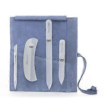 Gray Crystal Glass Nail File Set in Light Blue Suede Case  Handmade Czech Republic Professional Manicure & Pedicure Supplies Cuticle Stick, Pusher, Mo