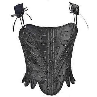 Dames overbust korset met vetersluiting en baleinen, body shaper top, sexy clubkleding, tube top, zwart, maat M 26-27
