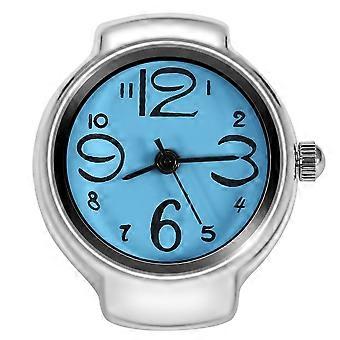 1Pc Fashionable Women Men Quartz Analog Round Finger Ring Love Watch (Blue)