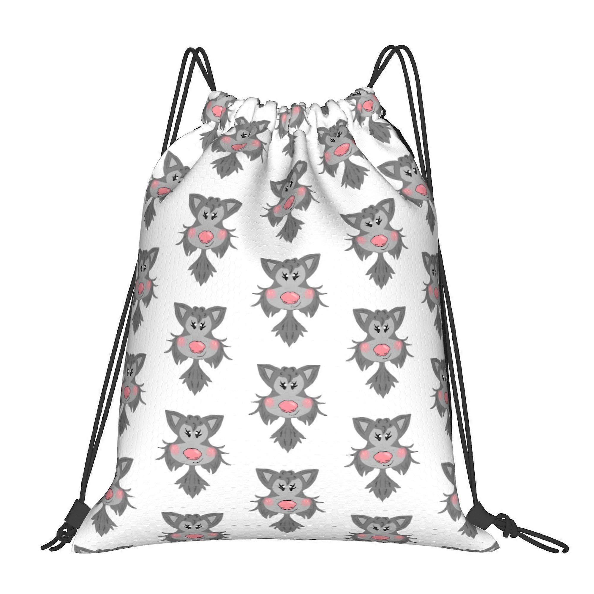 Cute Wolf Drawstring Bags-Cqazw
