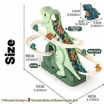Dinosaur Roller Coaster Toy, Electric Stair-Climbing Music Race Track with 3 Little Dinosaur Cars for Kids