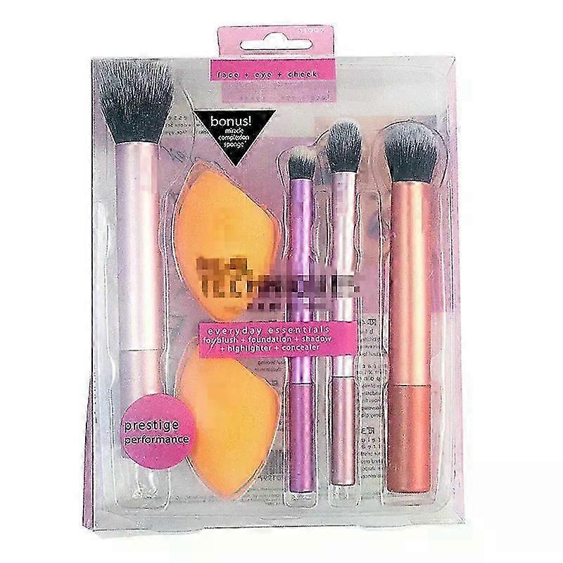 Popular complete makeup brush set, including powder brush, blush brush, blending brush, eyeshadow brush, and beauty blender.